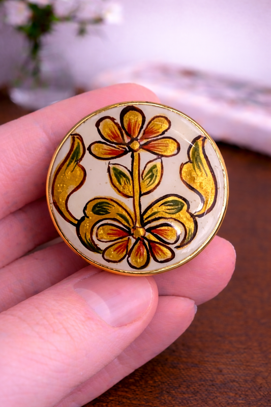Golden Heritage Bloom – Hand-Painted Button