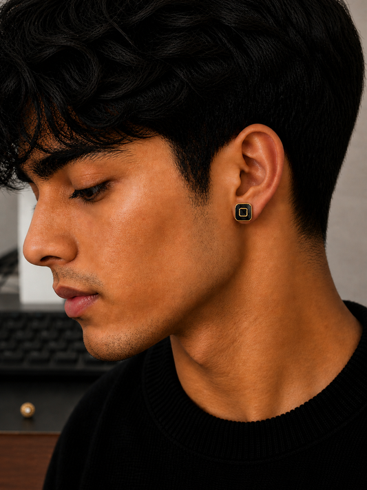 Noir Hollow Square Stud Earrings