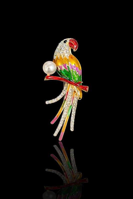 Tropical Pearl Parrot Brooch