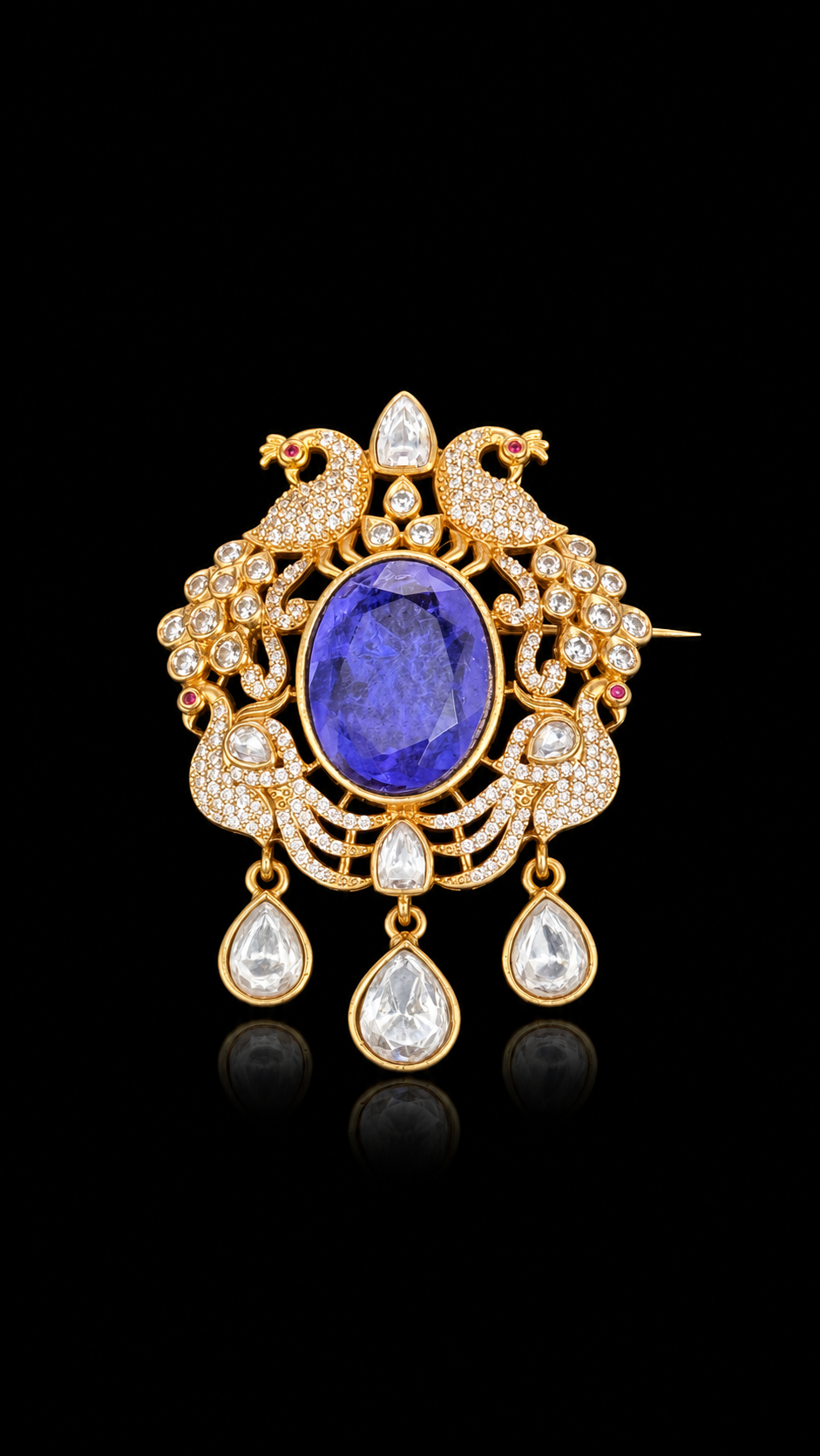 Royal Peacock Crystal Drop Brooch