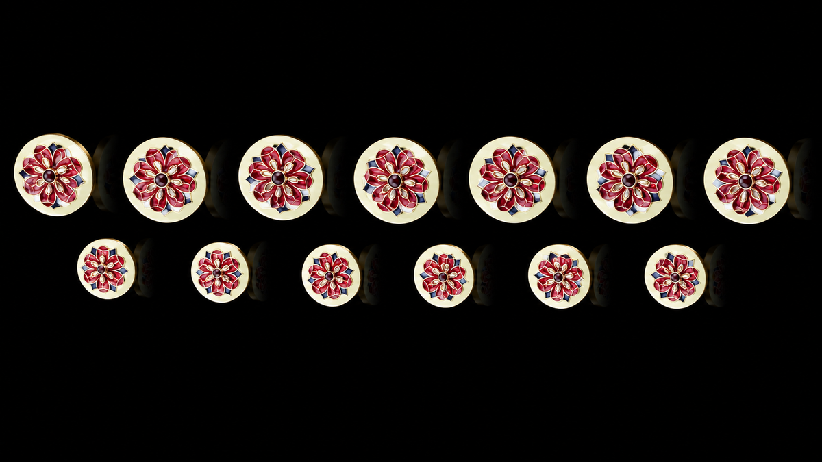Royal Red Floral Enamel Brass Bandhgala Button Set