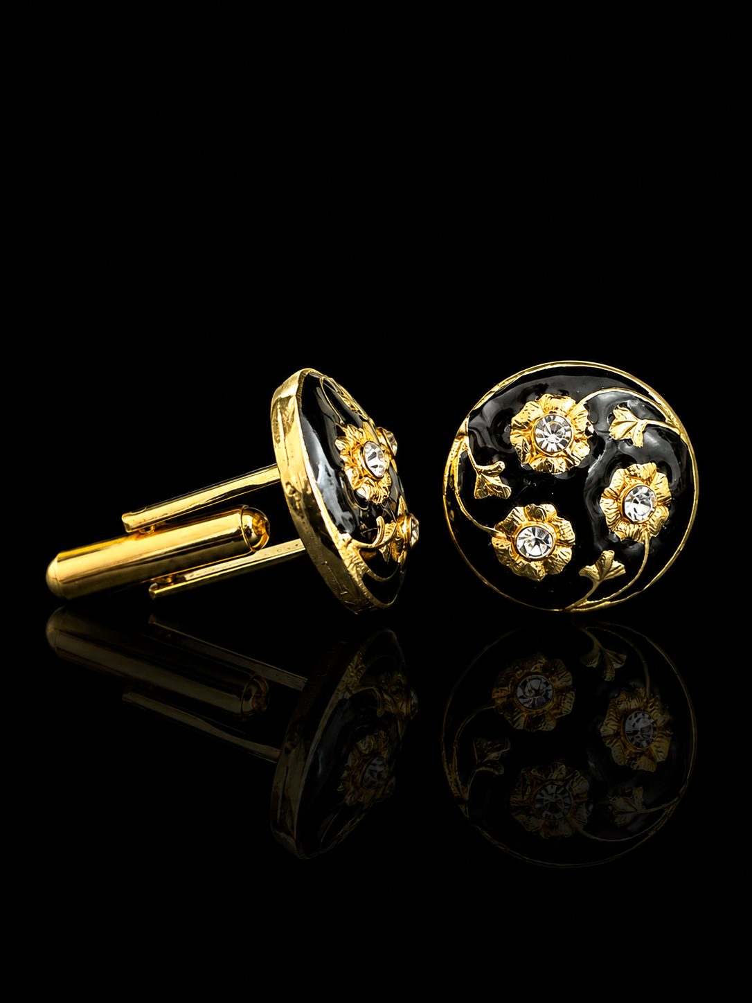 Golden Floral Crystal Cufflinks