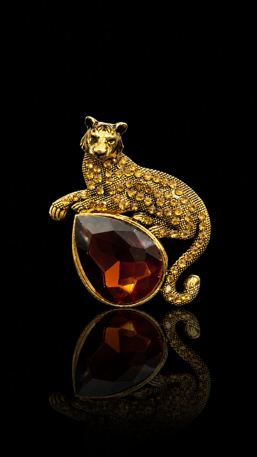 Amber Majesty Leopard Brooch