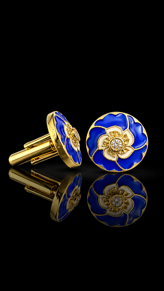 Royal Blue Floral Crystal Cufflinks