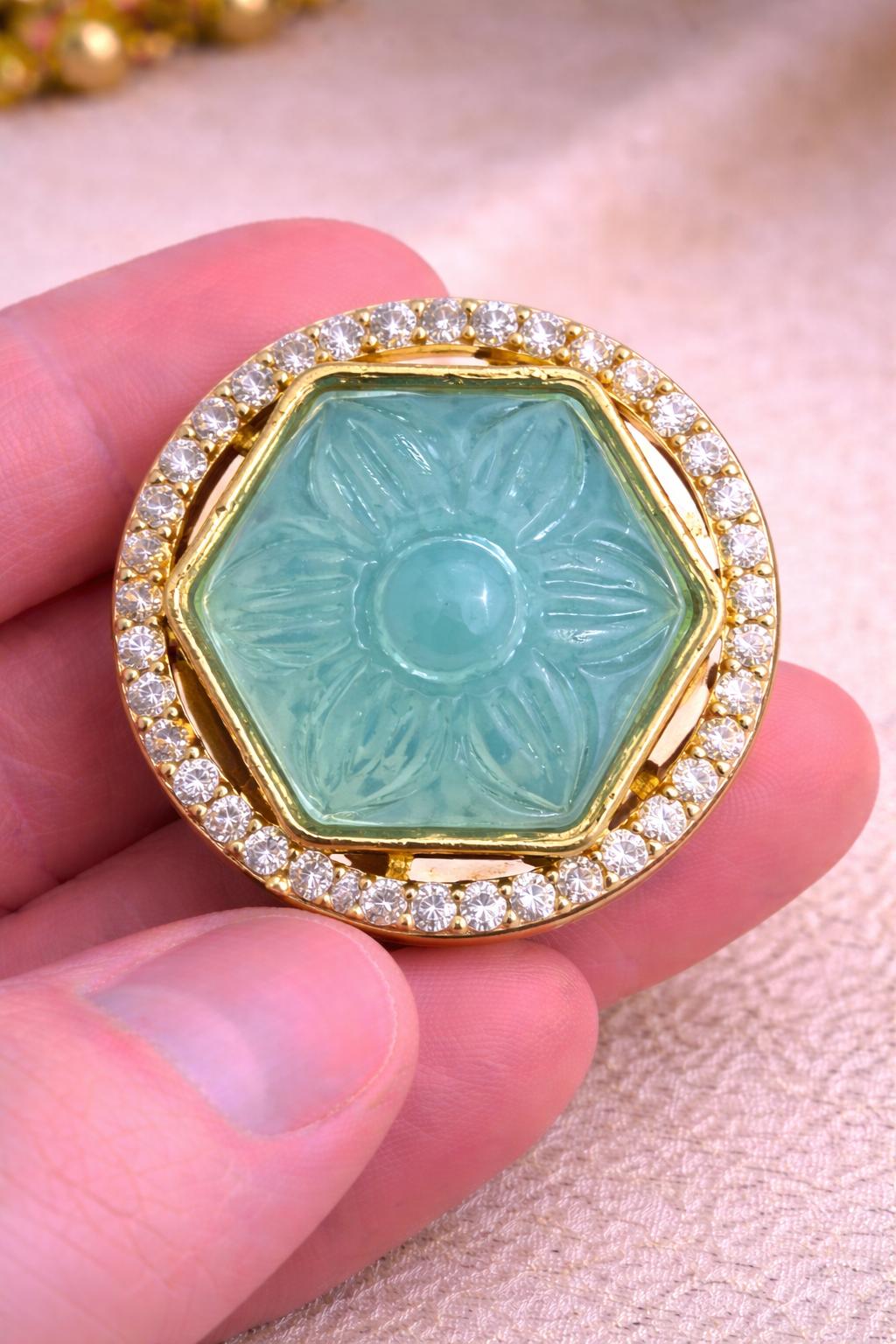 Aqua Bloom Crystal Bandhgala Button