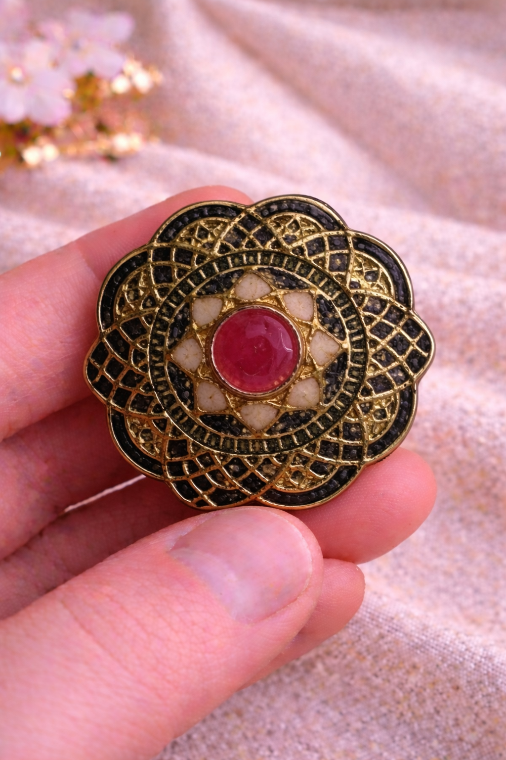 Crimson Regal Bloom Bandhgala Button