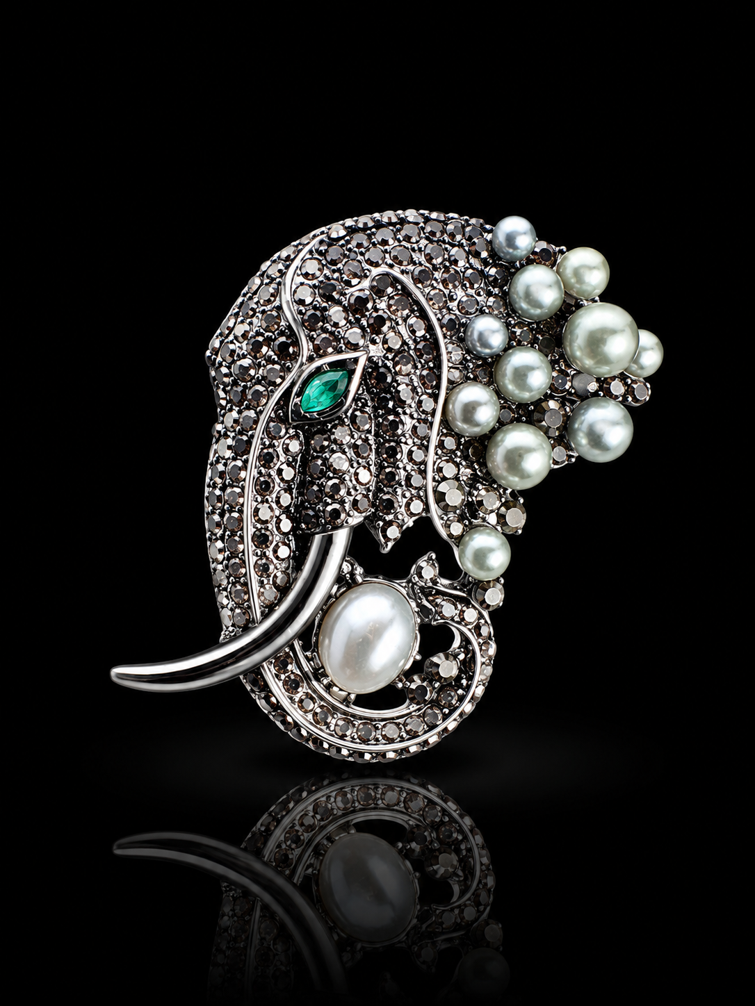 Royal Elephant Pearl & Crystal Brooch