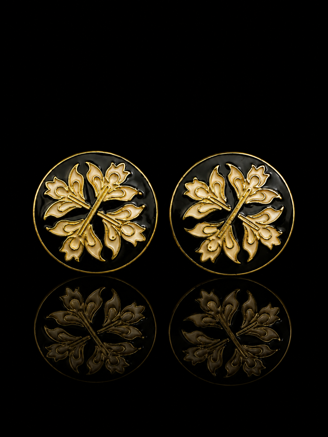 Golden Floral Black Enamel Cufflinks