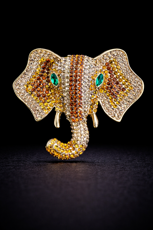 Statement Crystal Elephant Brooch