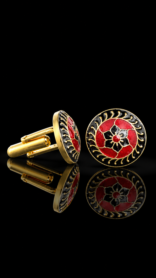 Ruby Red & Royal Blue Floral Gold Cufflinks