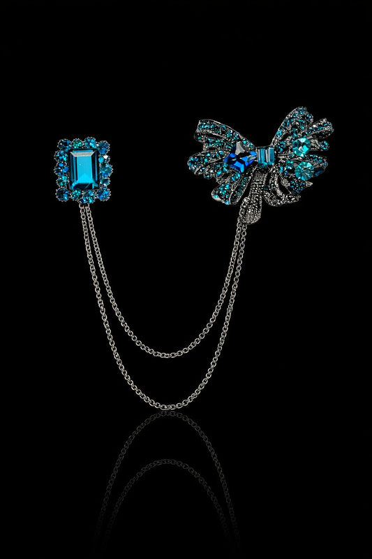 Midnight Teal Duo Chain Brooch