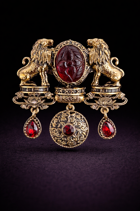 Crimson Herald Lion Brooch