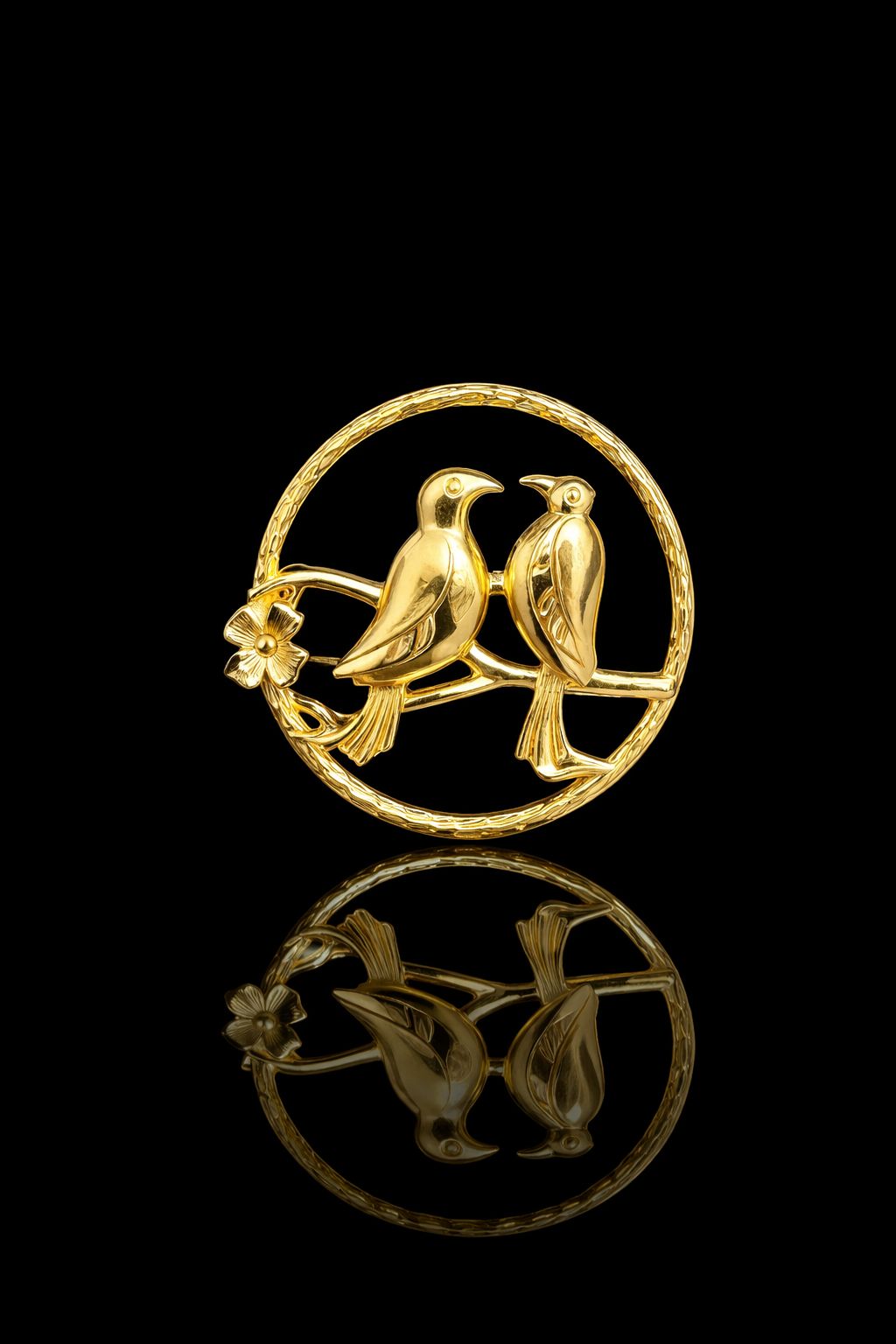 Twin Sparrow Circle Brooch