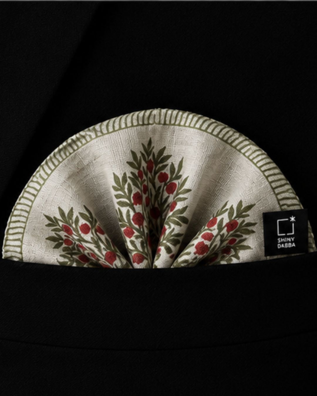 Crimson Orchard Pashmina Block Print Pocket Square