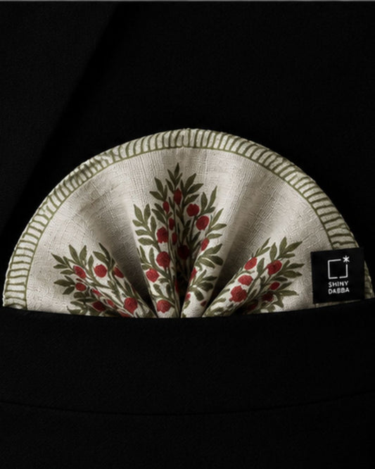 Crimson Orchard Pashmina Block Print Pocket Square