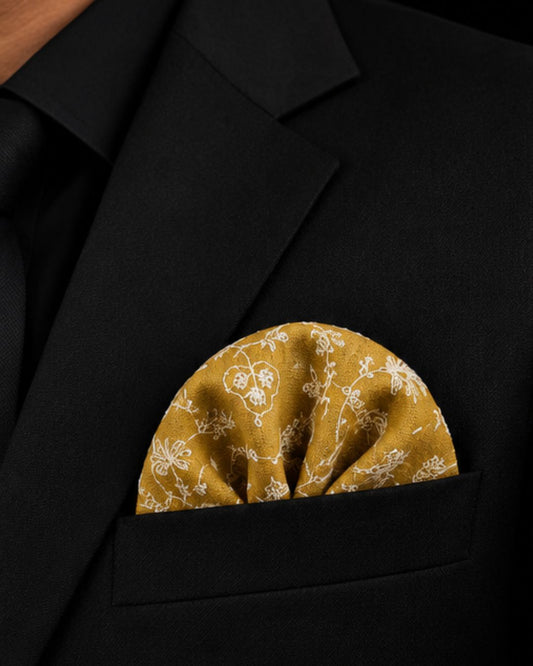 Golden Bloom Pashmina Hand Embroidered Pocket Square