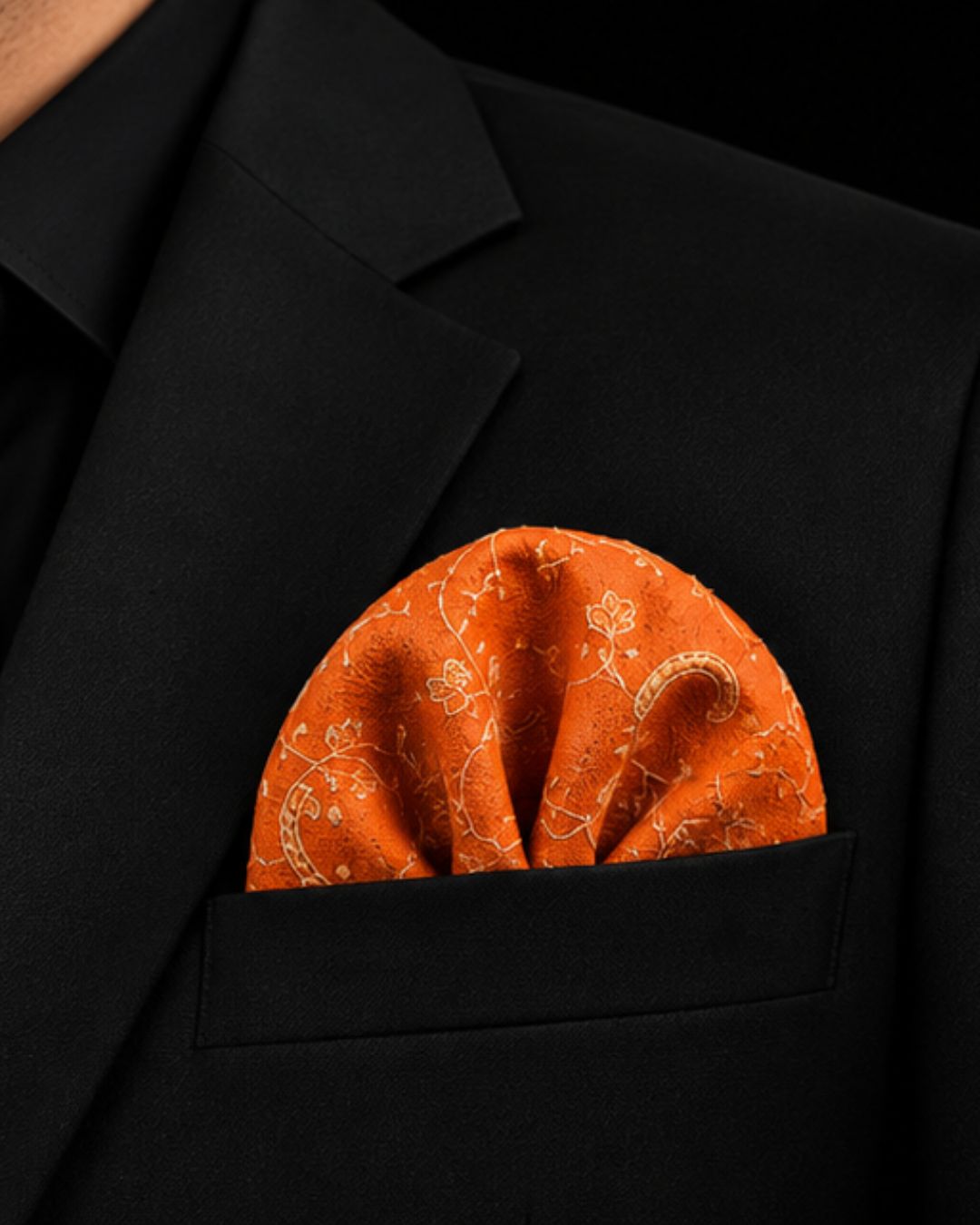 Sunset Orange Pashmina Hand Embroidered Pocket Square