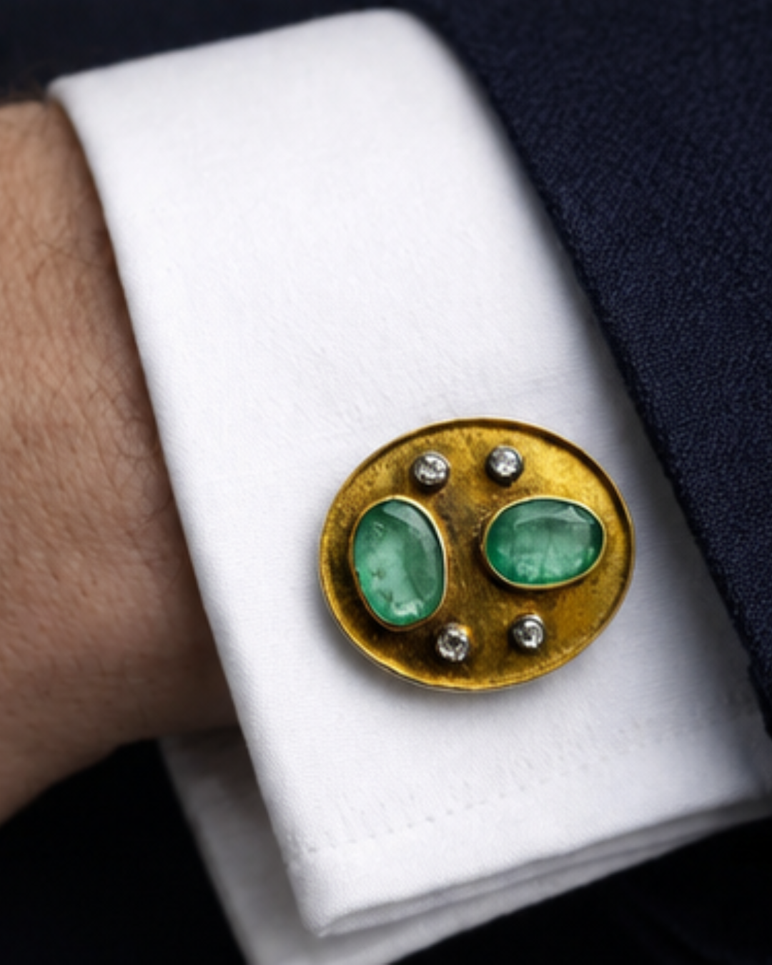 Dual Oval Emerald & Sapphire Cufflinks