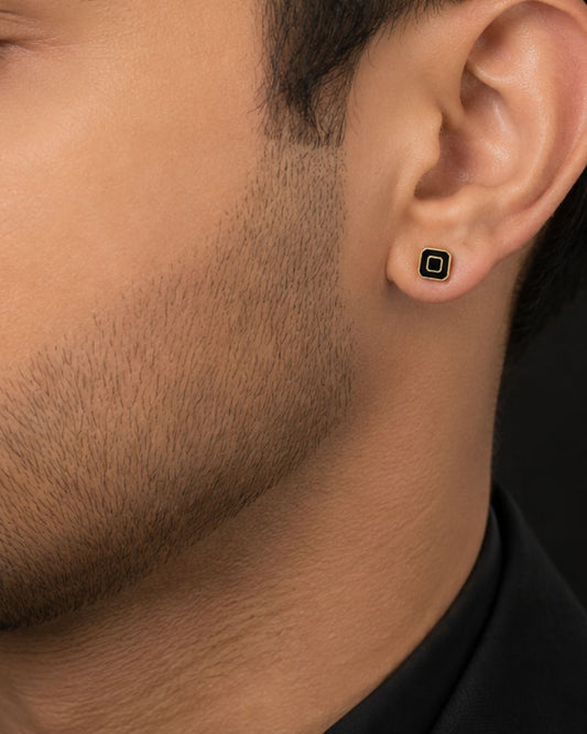Noir Hollow Square Stud Earrings