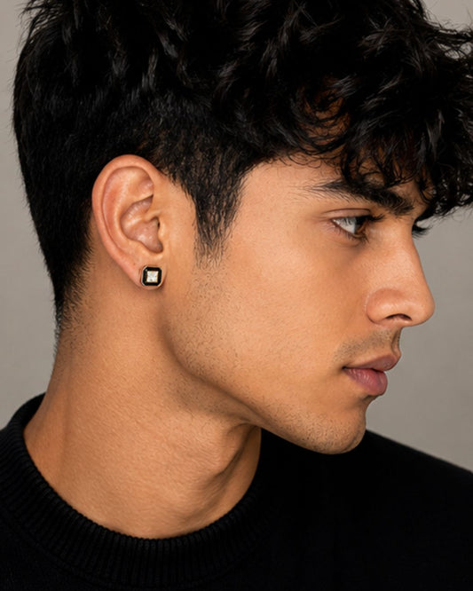 Noir Square Solitaire Stud Earrings