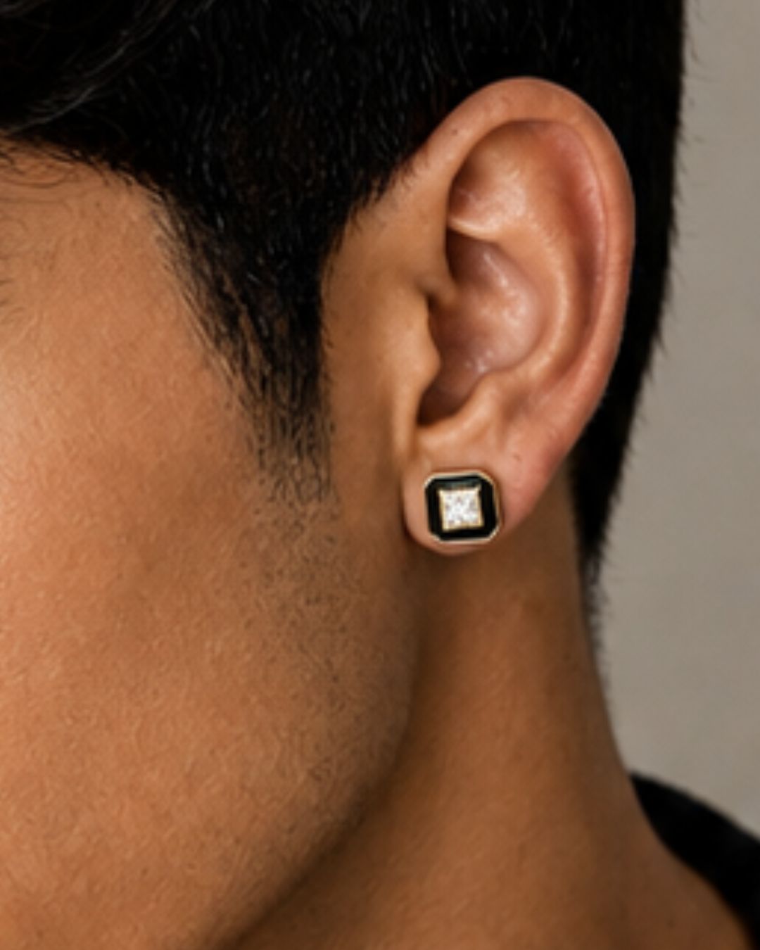 Noir Square Solitaire Stud Earrings