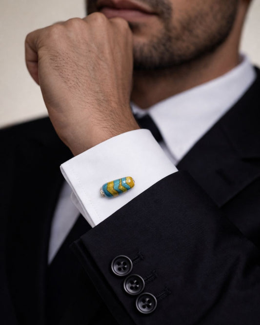 Blue Pottery Teardrop Cufflinks