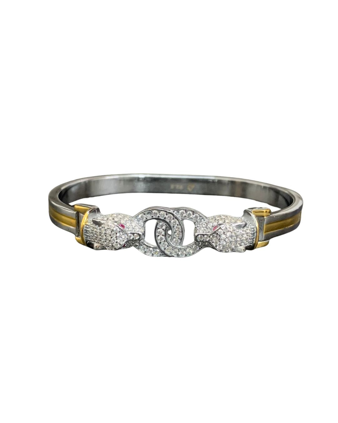 Twin Panther Embrace Silver Bracelet