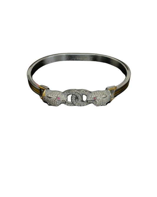 Twin Panther Embrace Silver Bracelet