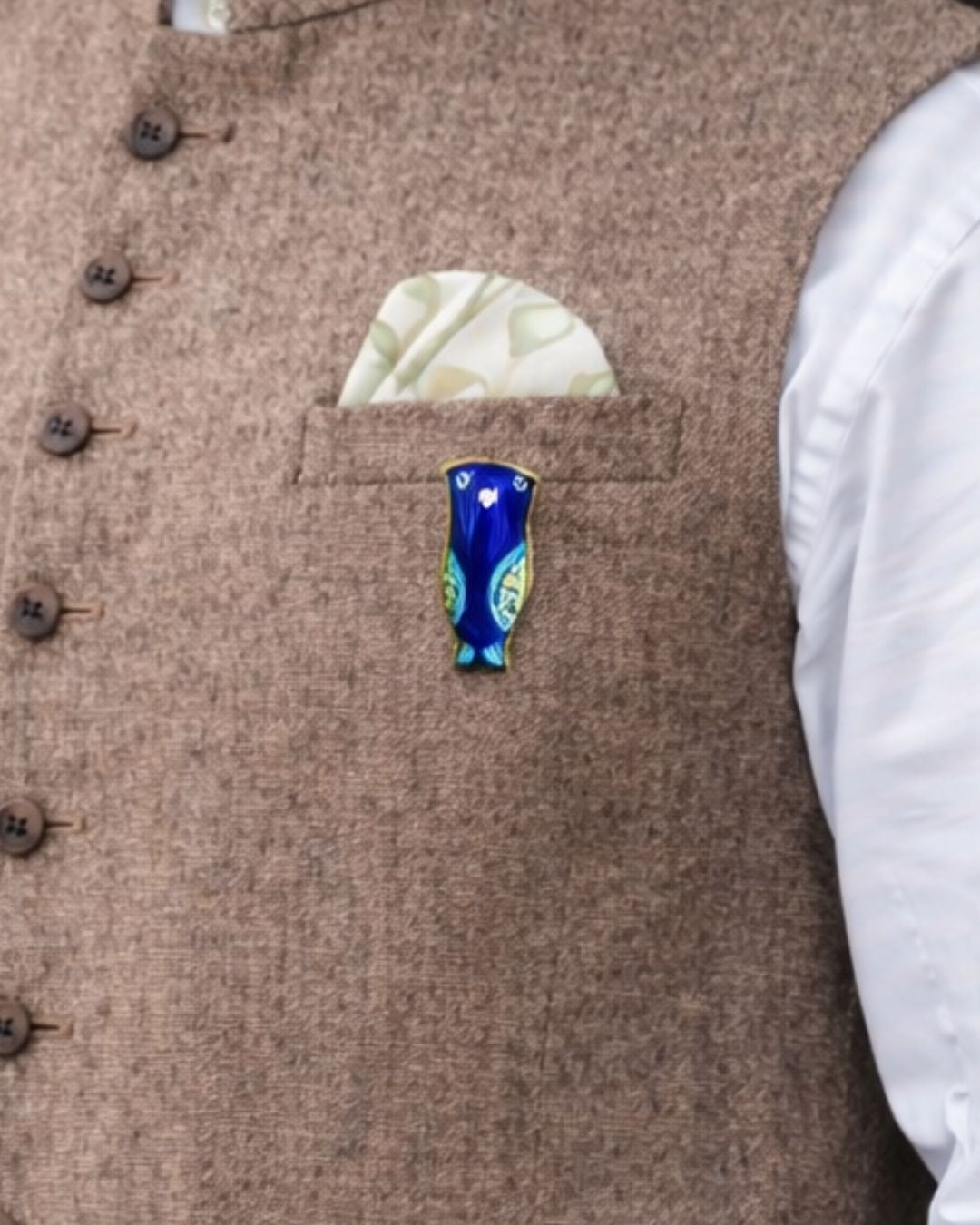Rajhans Owl – Blue Pottery Brooch