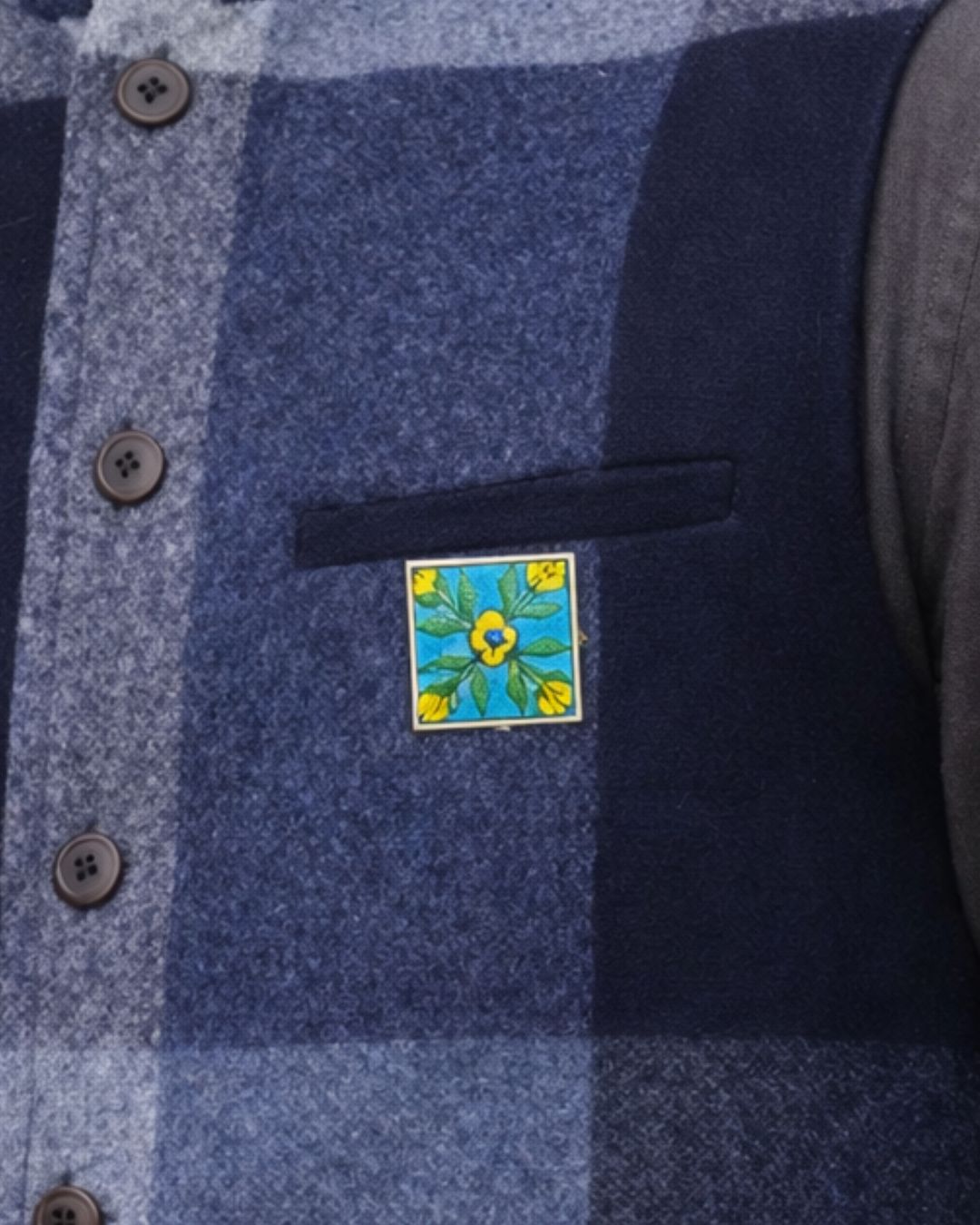 Sqaure Tile – Blue Pottery Brooch