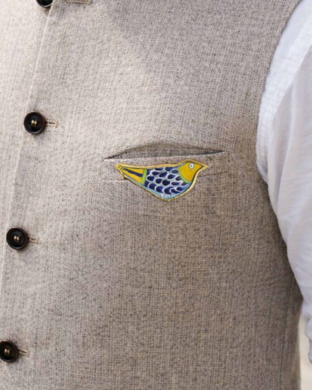 Bird Flat – Blue Pottery Brooch
