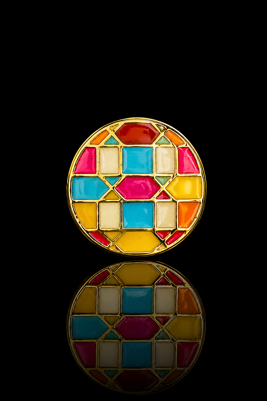 Geometric Mosaic Round Brooch Pin
