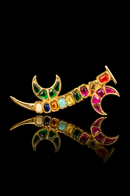 Navratna Crescent Brooch Pin