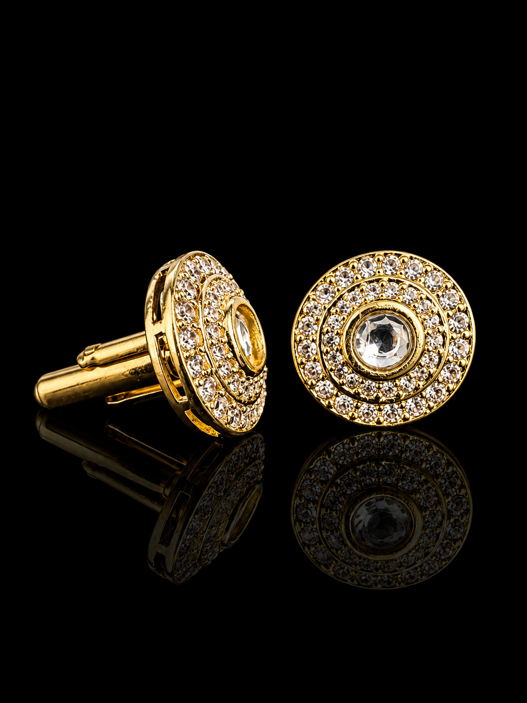 Royal Crystal Halo Gold Cufflinks