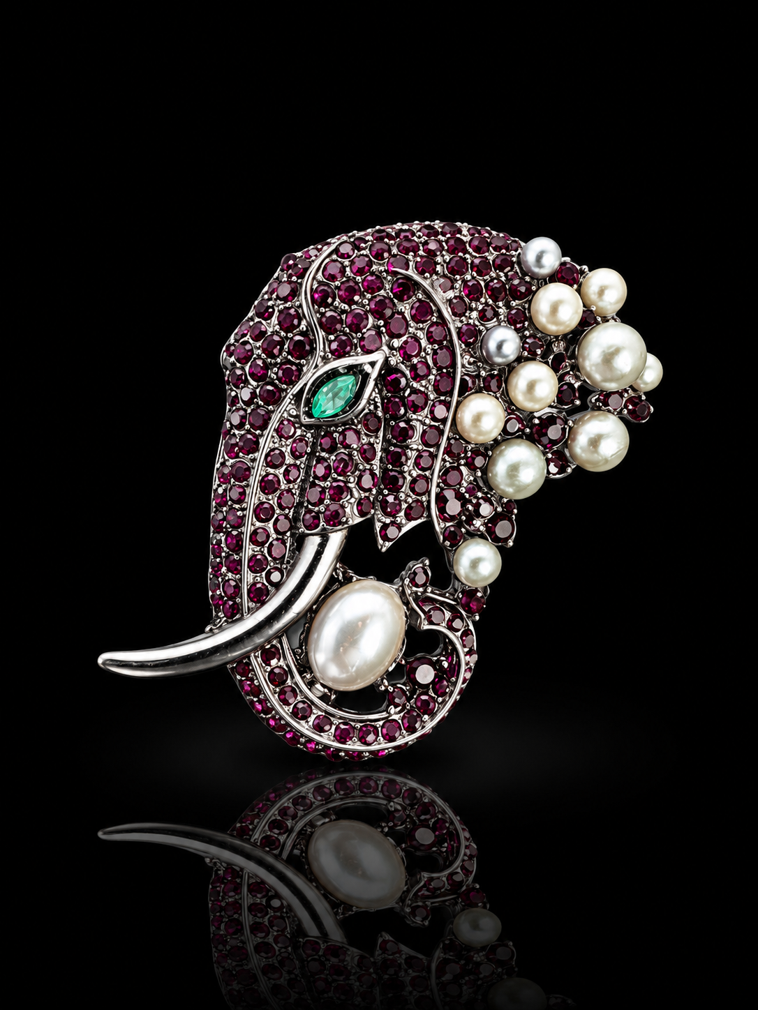 Royal Elephant Pearl & Crystal Brooch