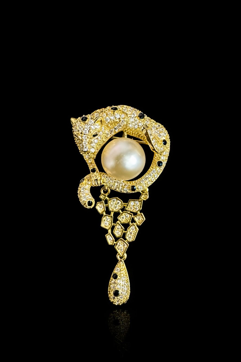 Golden Panther Pearl Halo Brooch