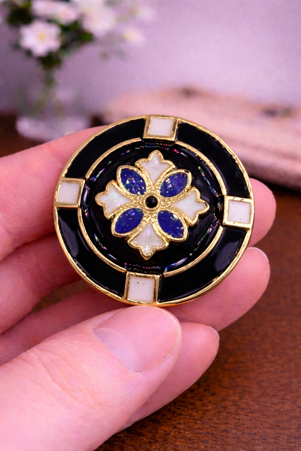 Midnight Opal Bloom Bandhgala Button