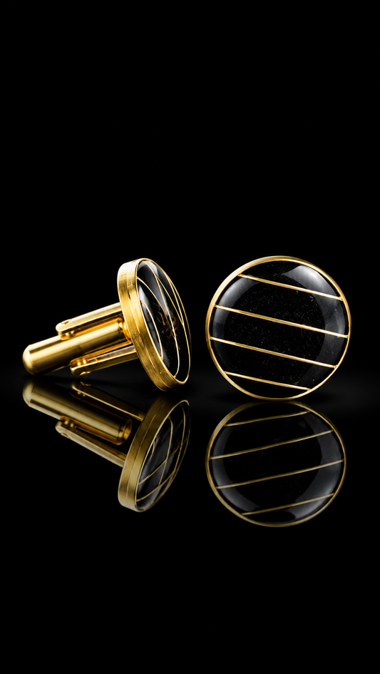 Classic Black & Royal Blue Gold Stripe Designer Cufflinks
