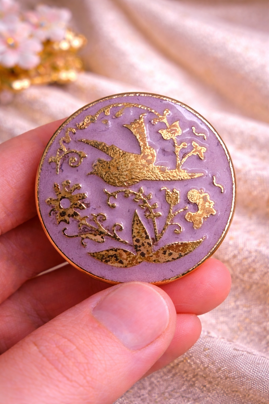 Lavender Royale Bird Bandhgala Button