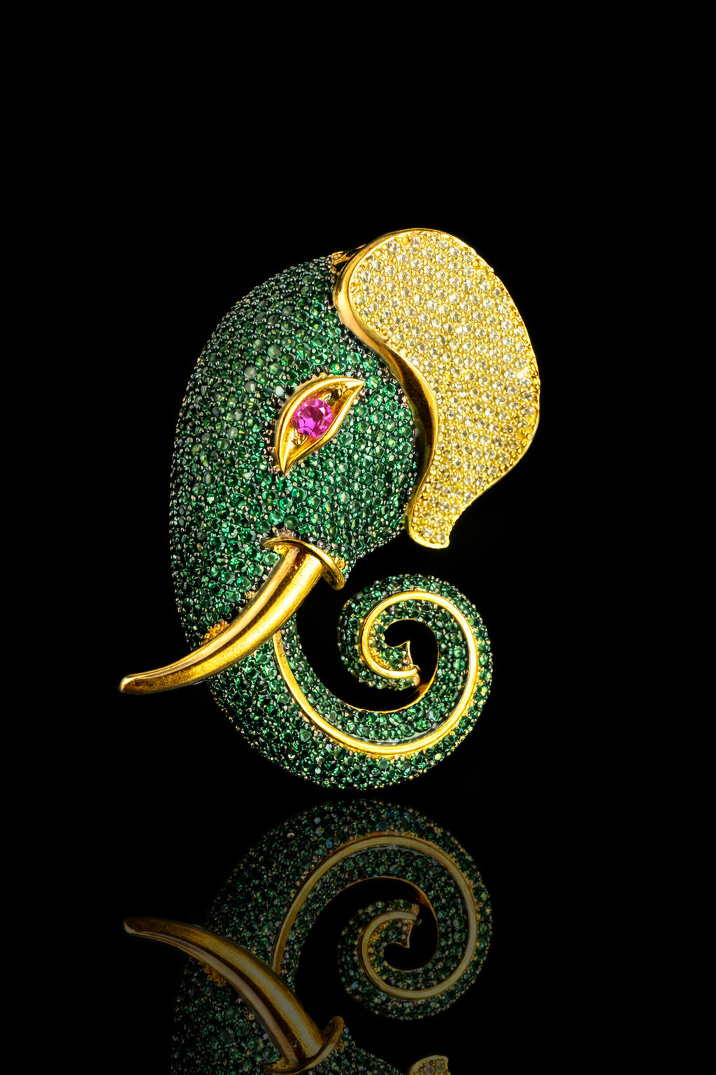 Regal Elephant Crystal Brooch