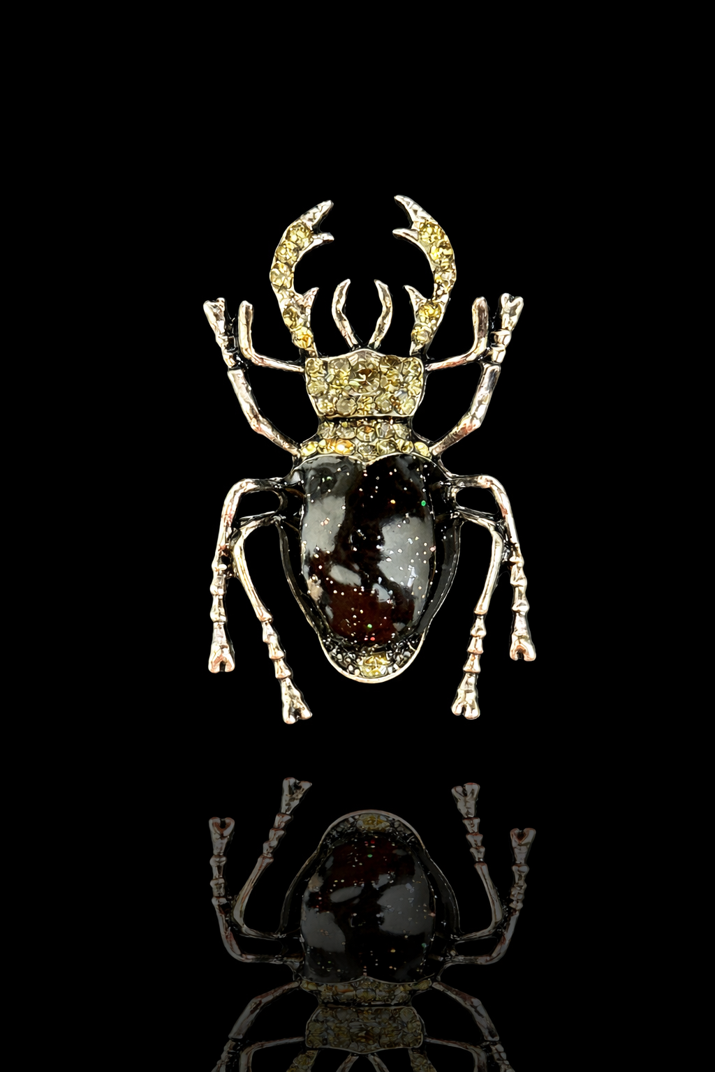 Obsidian Crown Beetle Brooch