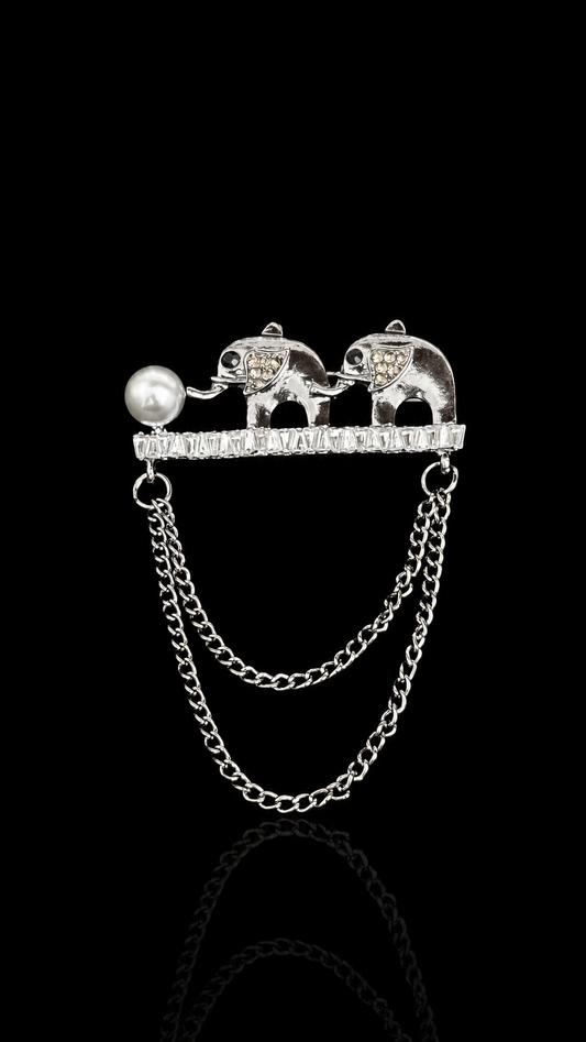 Royal Elephant Pearl Chain Brooch