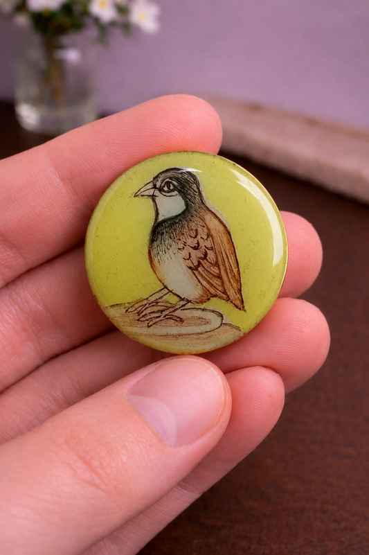 Desert Finch – Hand-Painted Bandhgala Button