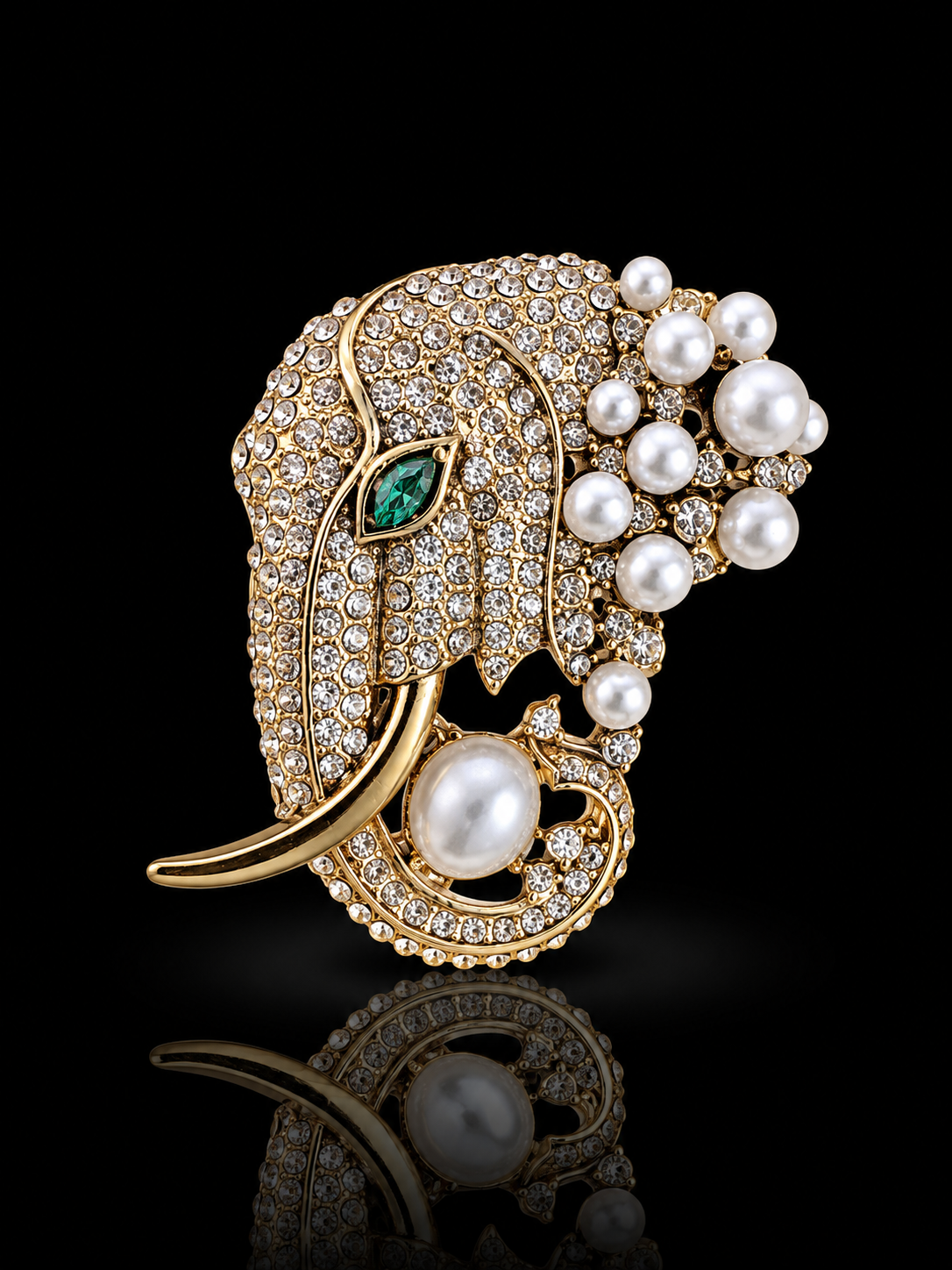 Royal Elephant Pearl & Crystal Brooch