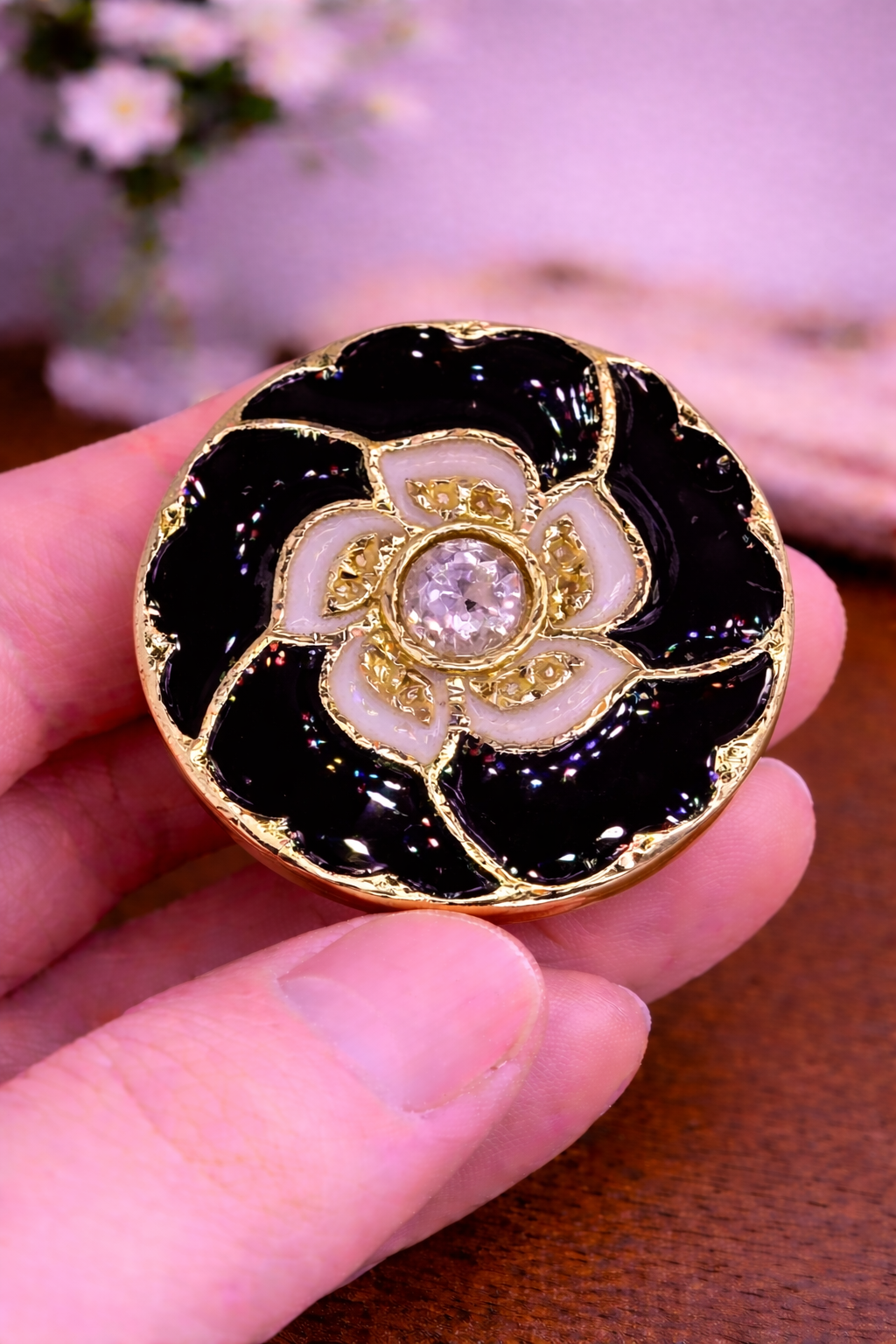Midnight Petal Crystal Bandhgala Button