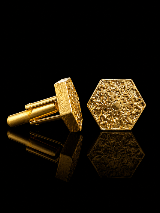 Royal Sunburst Hexagon Gold Cufflinks