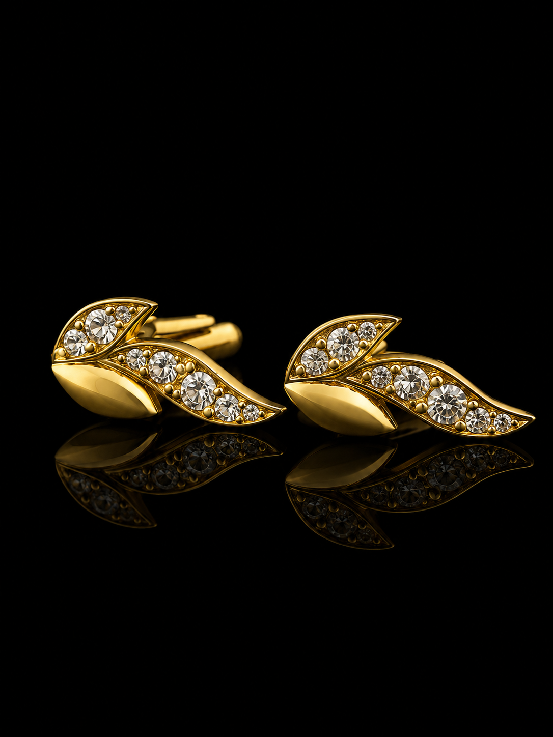 Golden Crystal Leaf Cufflinks