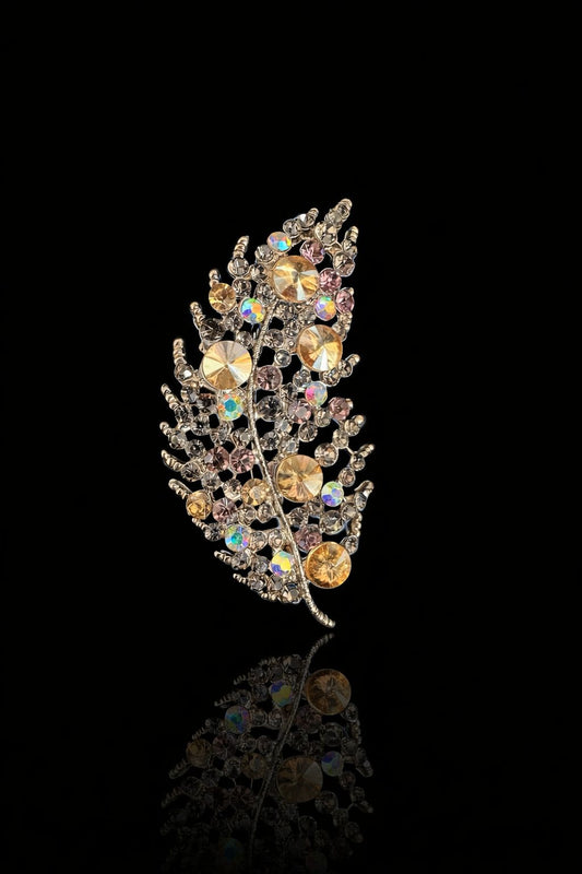 Champagne Crystal Feather Brooch