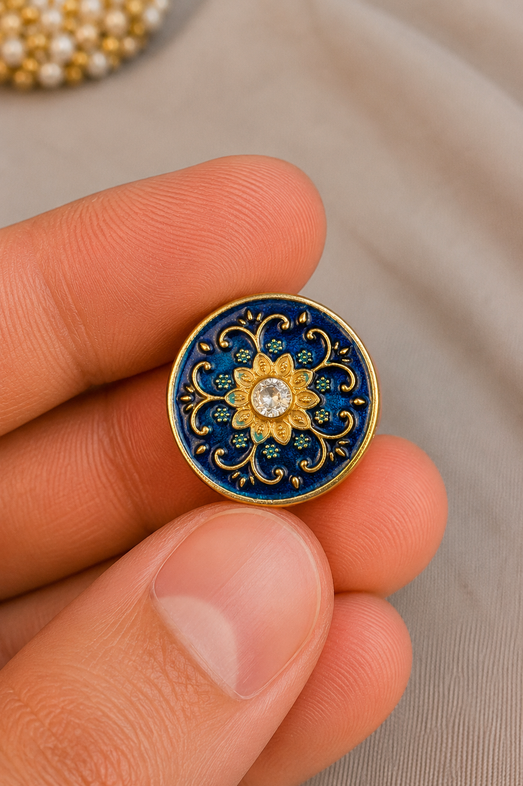 Royal Azure Bloom Bandhgala Button Set