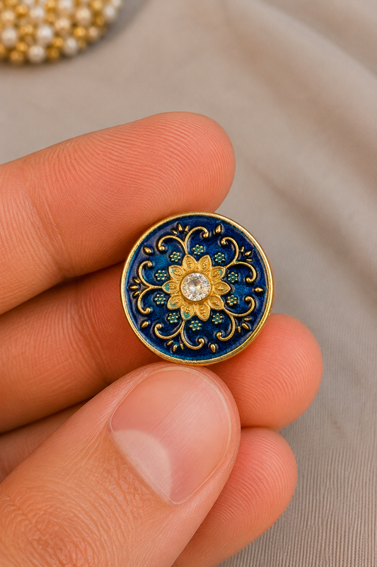 Royal Azure Bloom Bandhgala Button Set